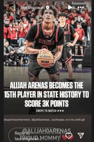 Laura Govan reacts to Alijah Arenas hitting the 3,000-point milestone (Image via Instagram/@lauramgovan)